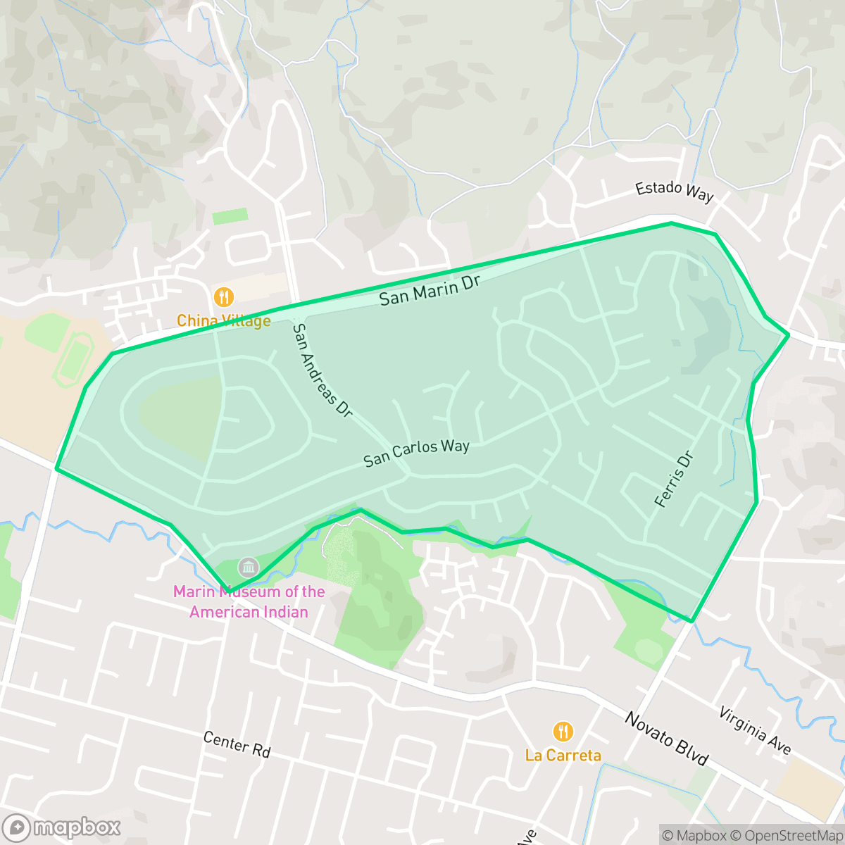 Map showing the location of San Marin, Novato, CA