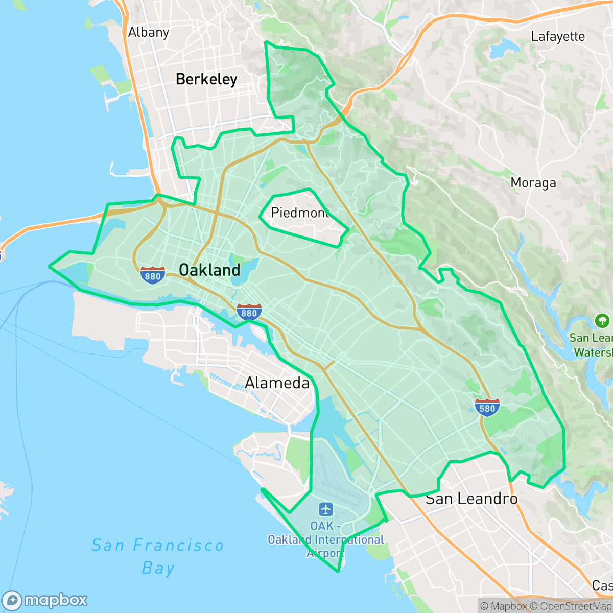Map showing the location of Oakland, CA — coverage area