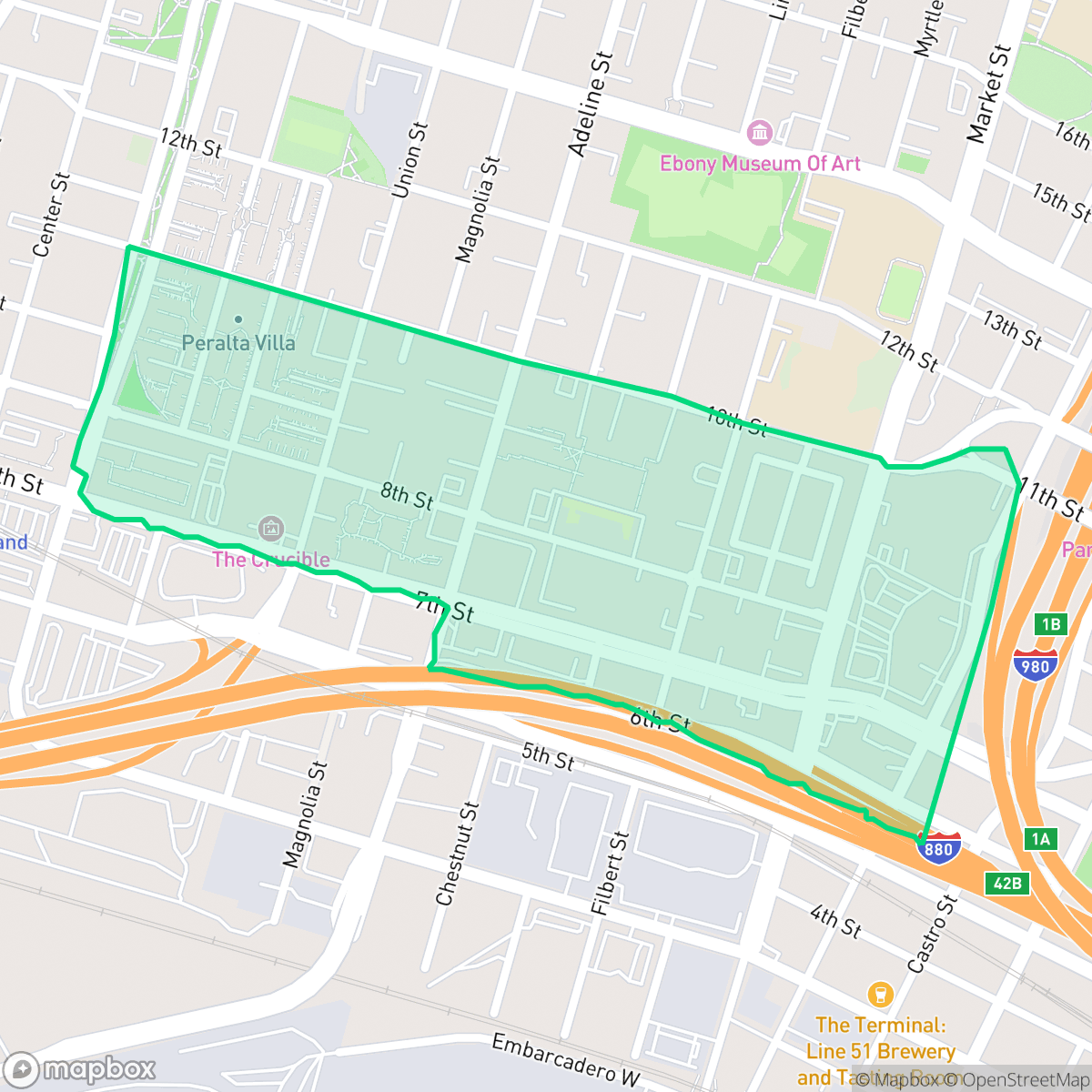 Map showing the location of Acorn, Oakland, CA