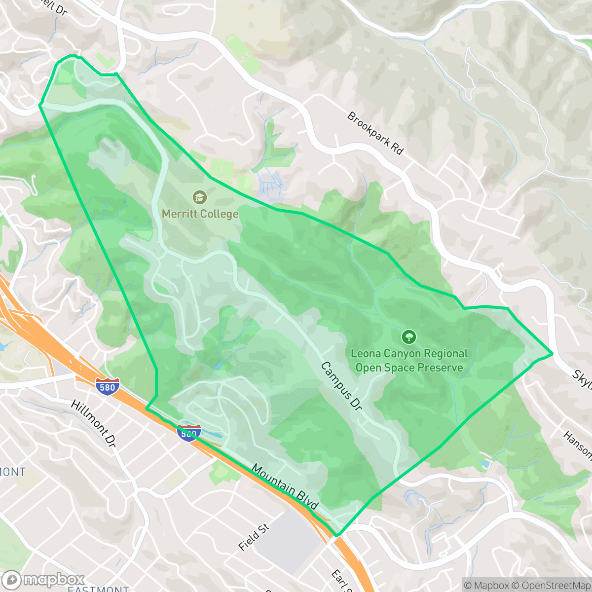 Map showing the location of Caballo Hills, Oakland, CA