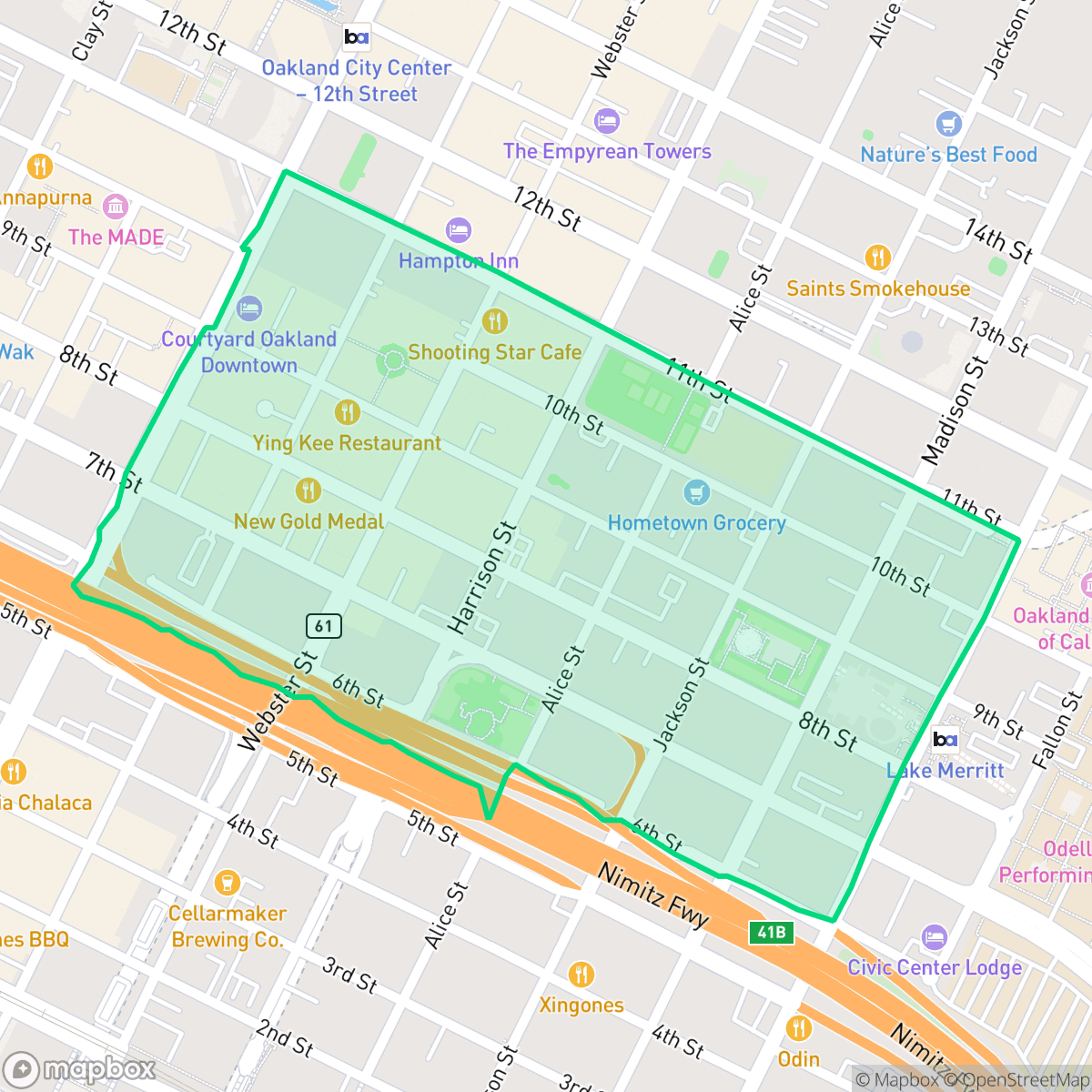 Map showing the location of Chinatown, Oakland, CA
