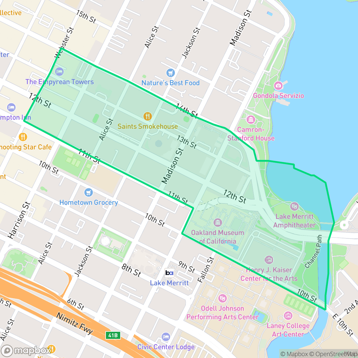 Map showing the location of Civic Center, Oakland, CA