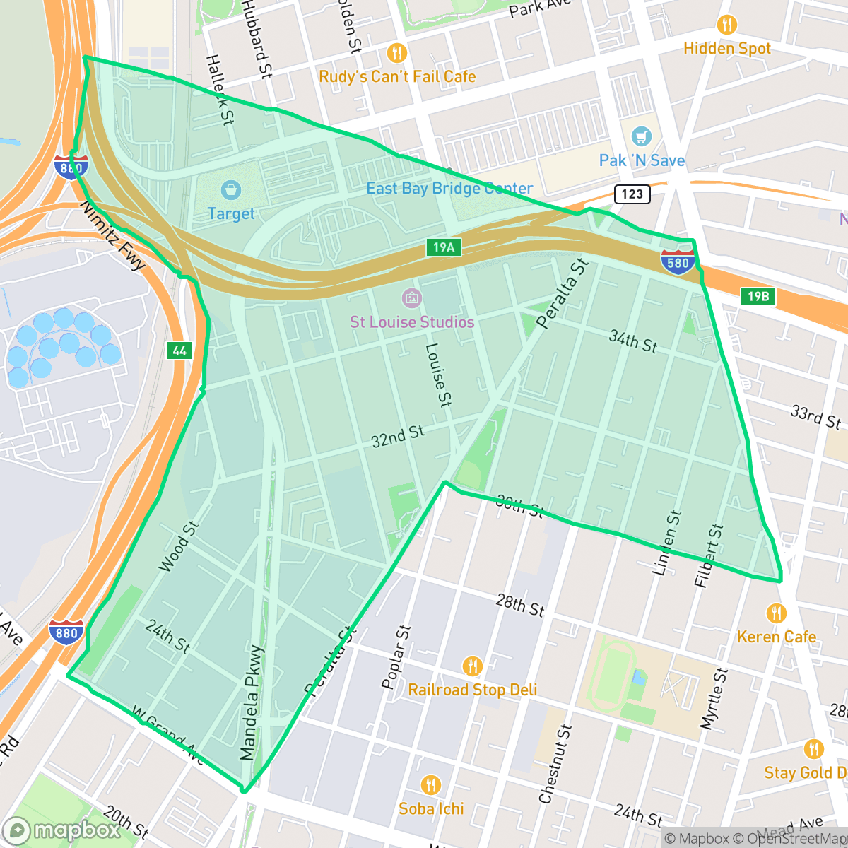 Map showing the location of Clawson, Oakland, CA