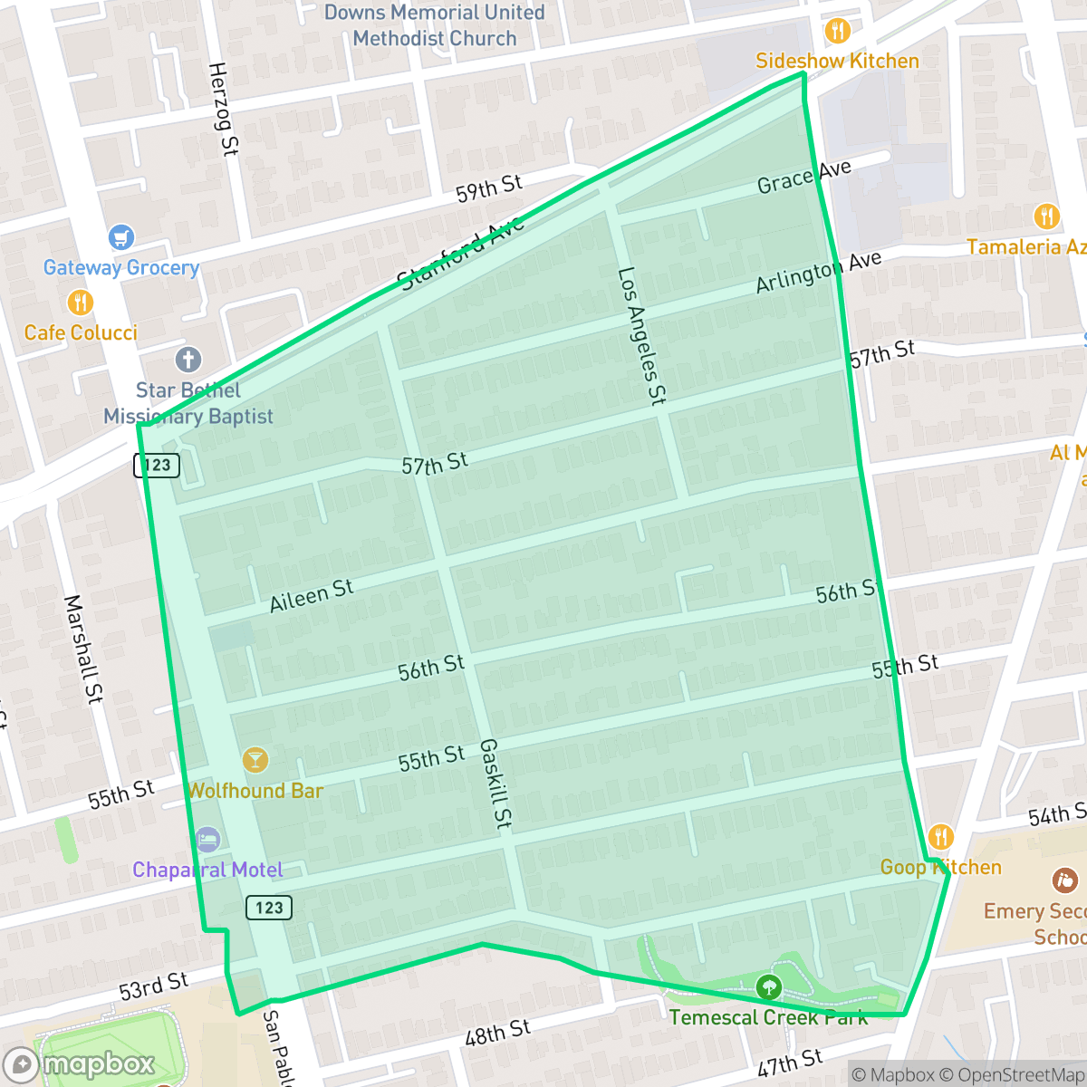Map showing the location of Gaskill, Oakland, CA