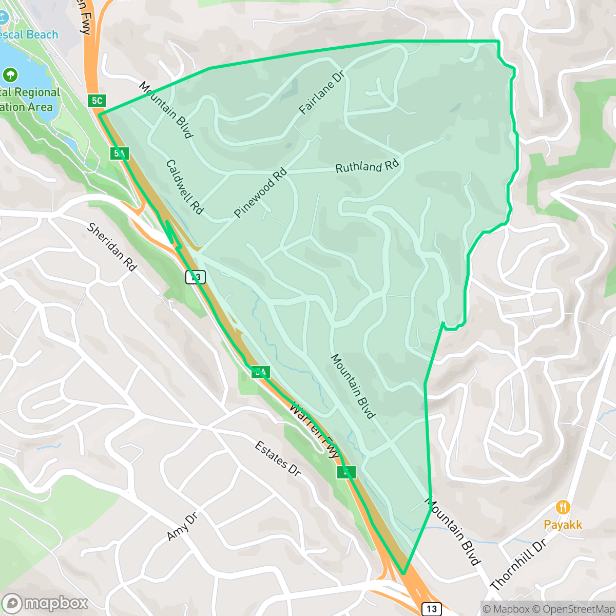 Map showing the location of Glen Highlands, Oakland, CA