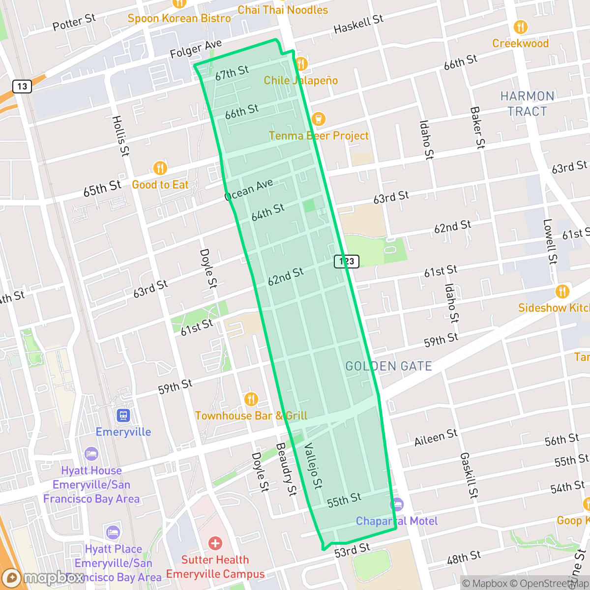 Map showing the location of Golden Gate, Oakland, CA
