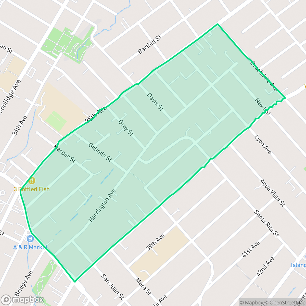 Map showing the location of Harrington, Oakland, CA