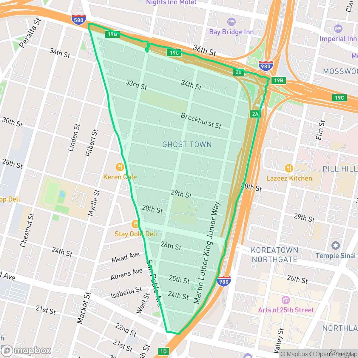 Map showing the location of Hoover-Foster, Oakland, CA