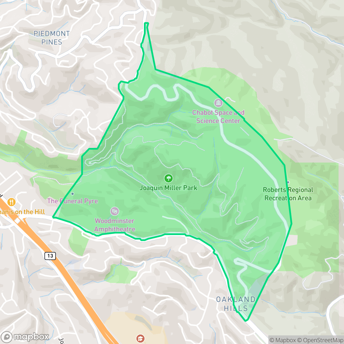 Map showing the location of Joaquin Miller Park, Oakland, CA