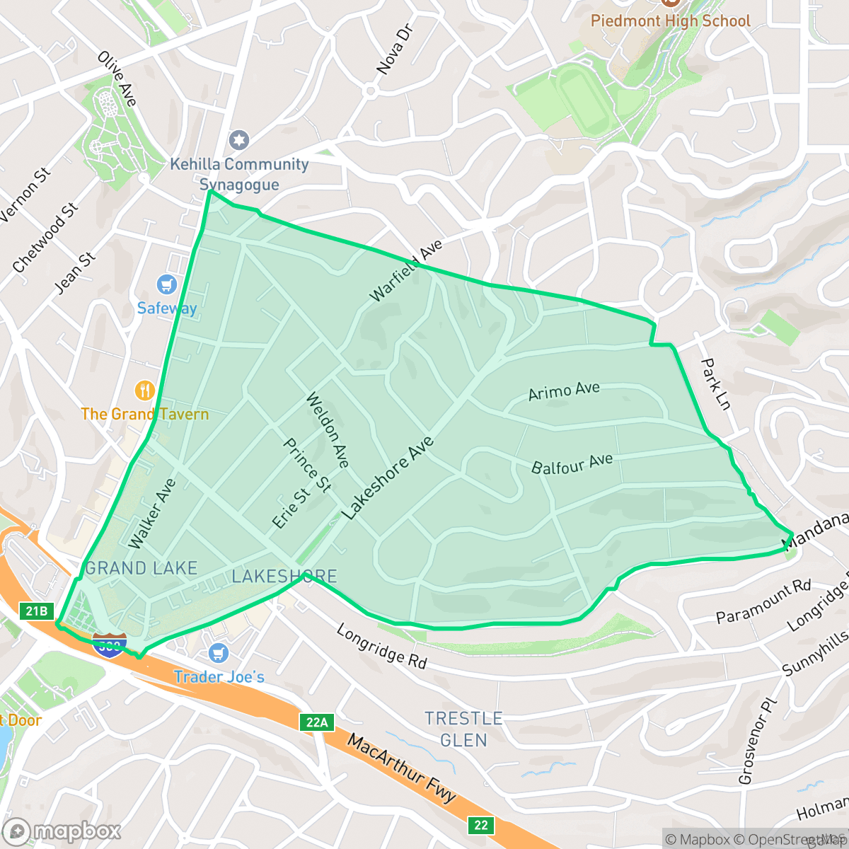 Map showing the location of Lakeshore, Oakland, CA