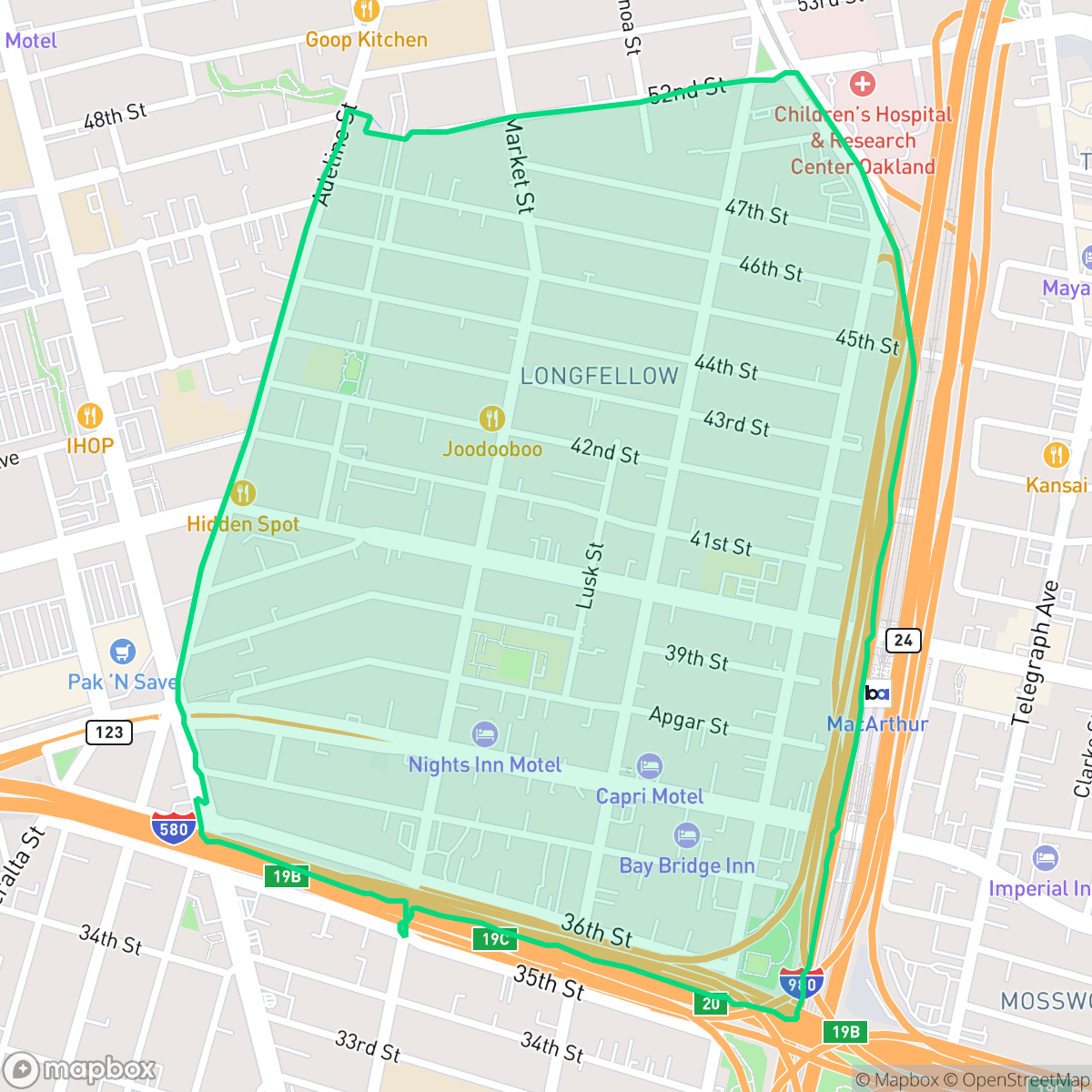 Map showing the location of Longfellow, Oakland, CA