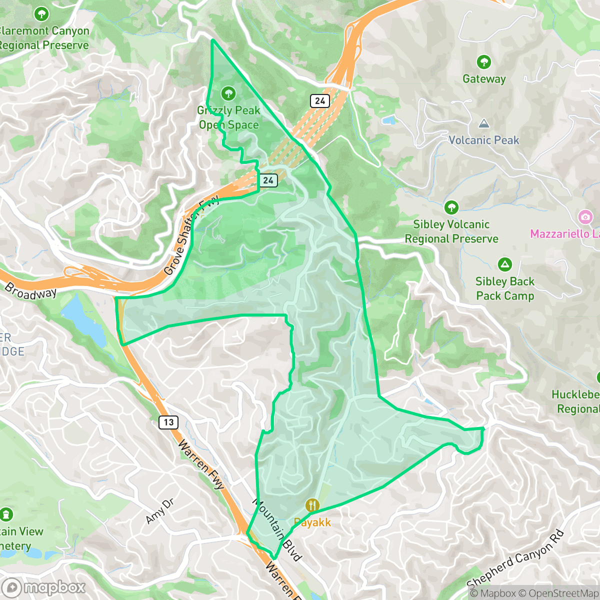 Map showing the location of Merriwood, Oakland, CA