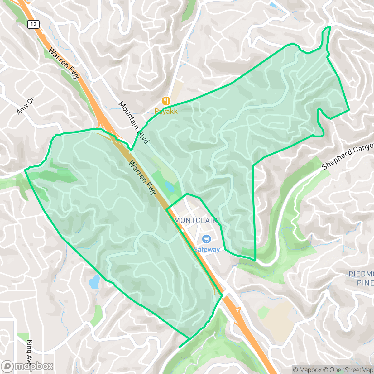 Map showing the location of Montclair, Oakland, CA