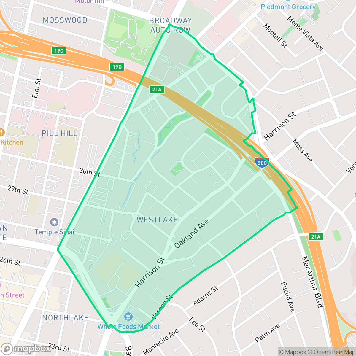 Map showing the location of Oakland Ave-Harrison St, Oakland, CA