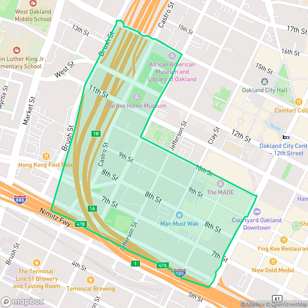 Map showing the location of Old City, Oakland, CA
