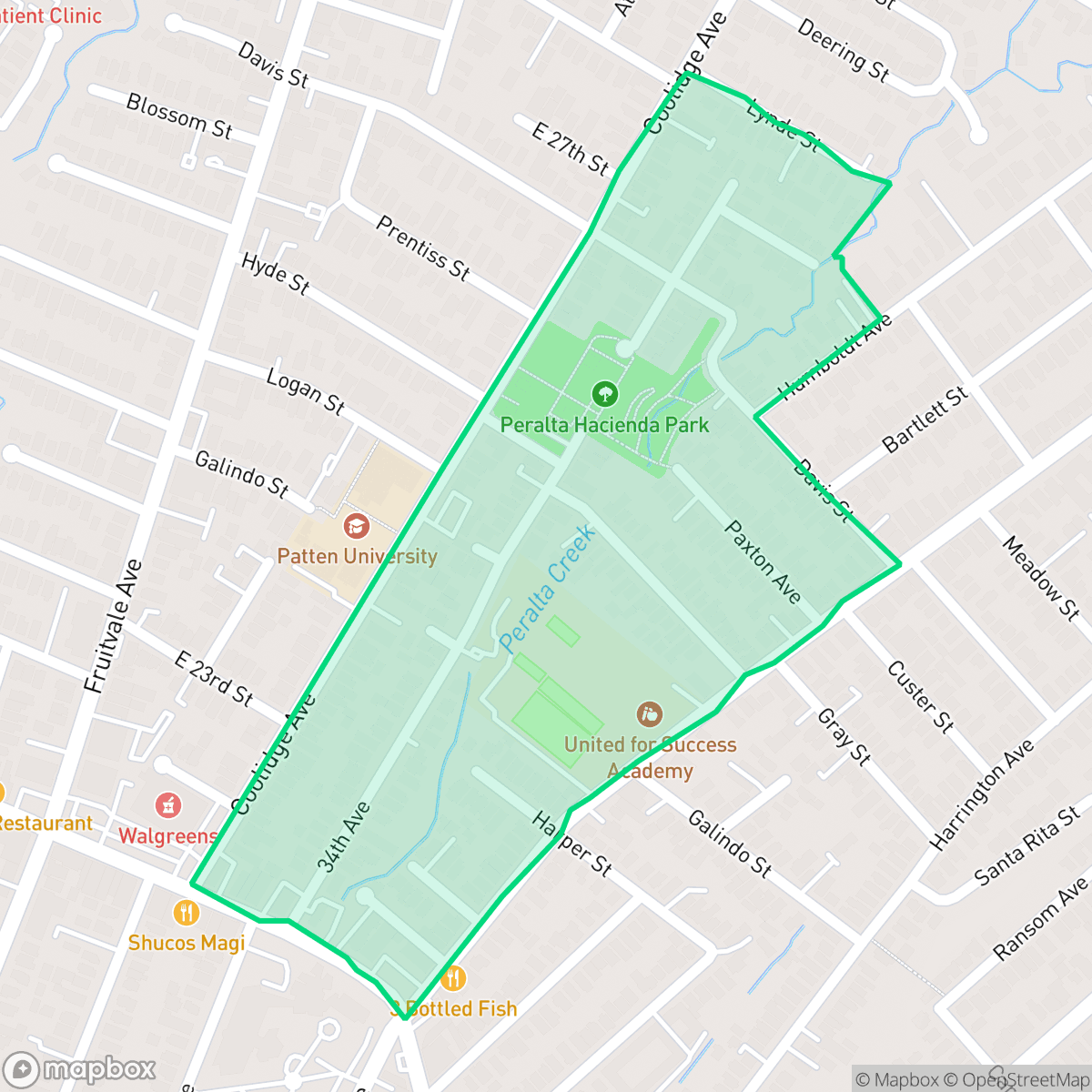 Map showing the location of Peralta Hacienda, Oakland, CA
