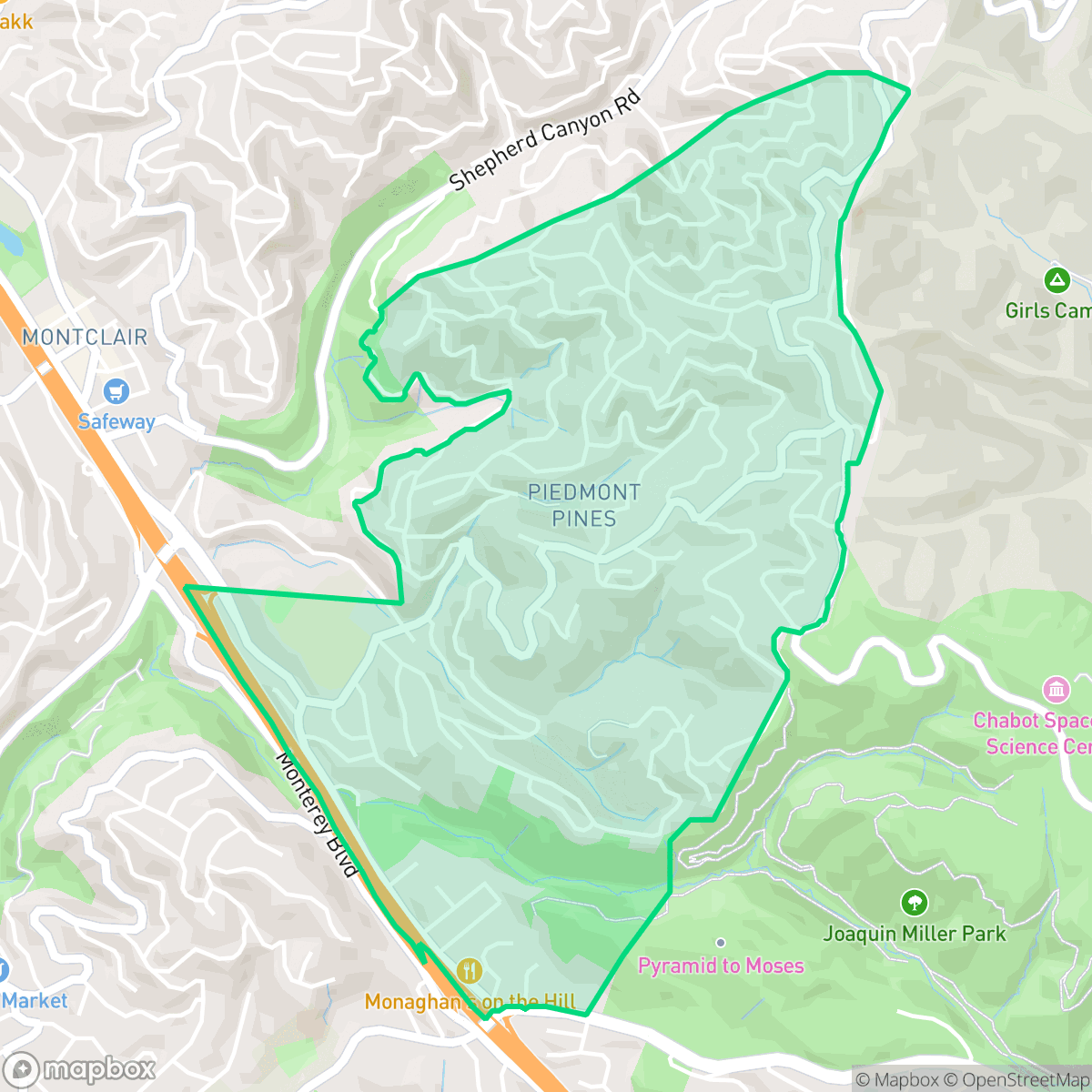 Map showing the location of Piedmont Pines, Oakland, CA