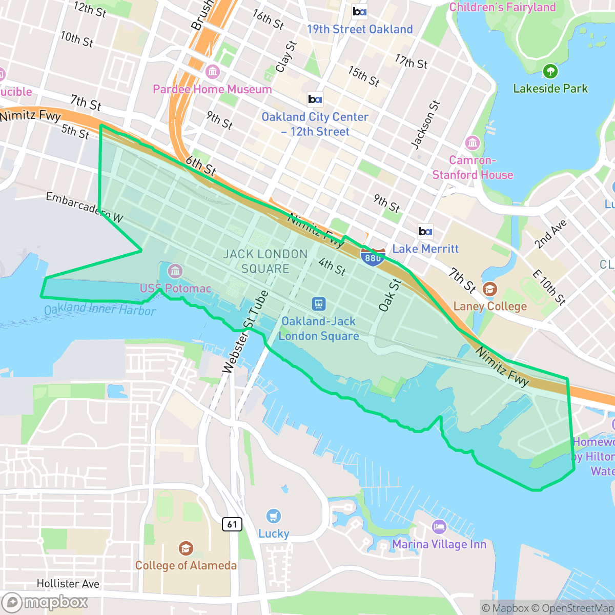 Map showing the location of Produce & Waterfront, Oakland, CA