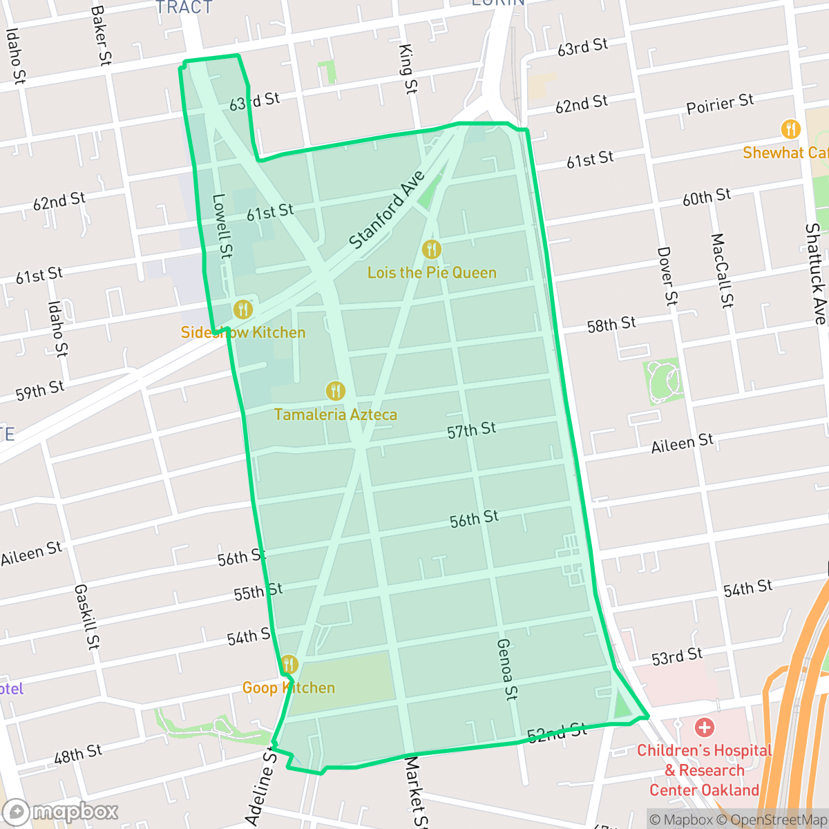 Map showing the location of Santa Fe, Oakland, CA