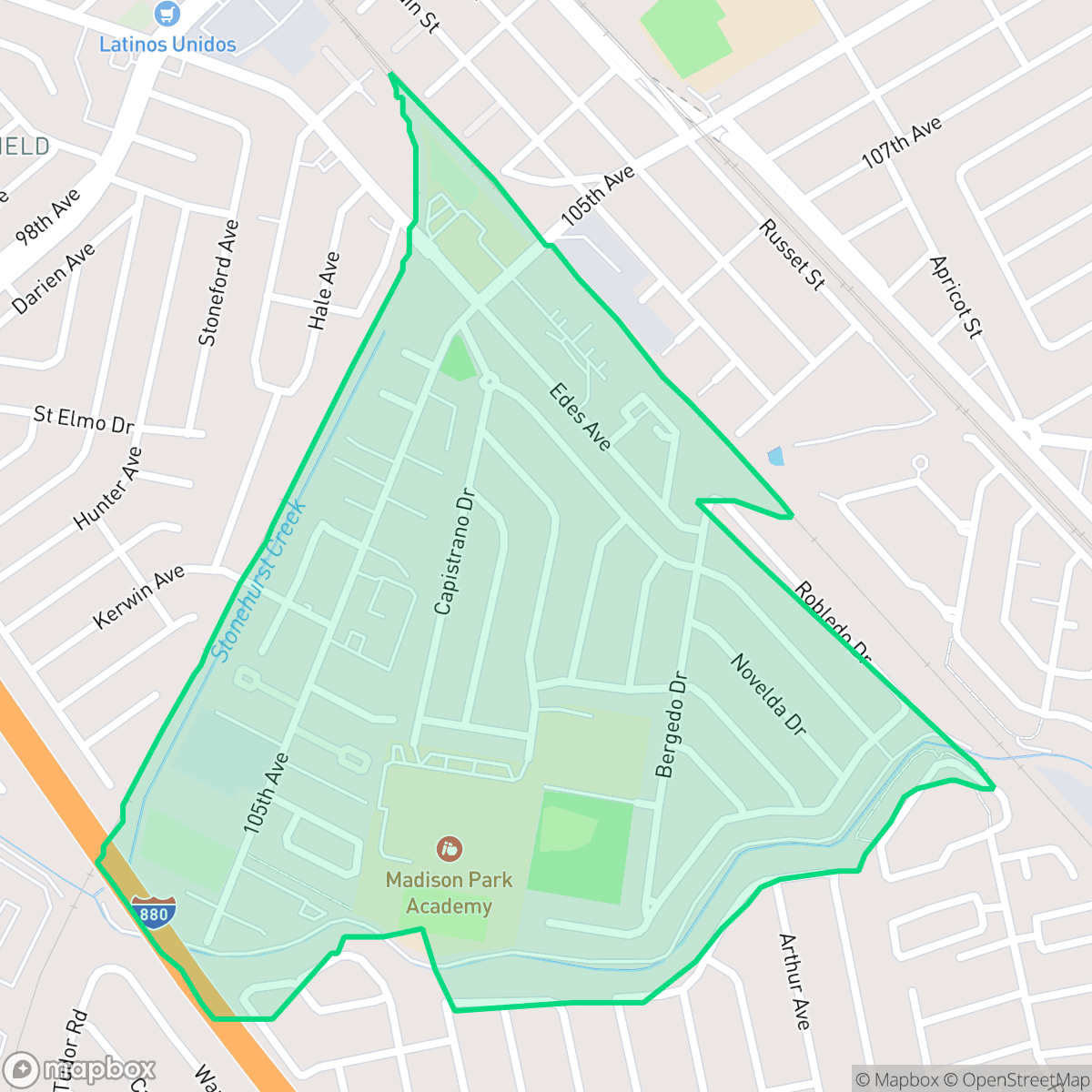 Map showing the location of Sobrante Park, Oakland, CA