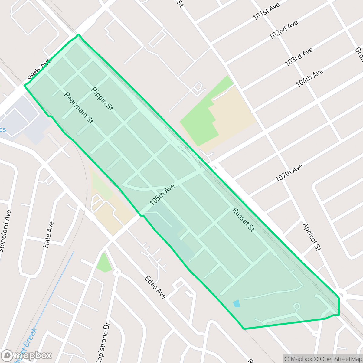 Map showing the location of South Stonehurst, Oakland, CA