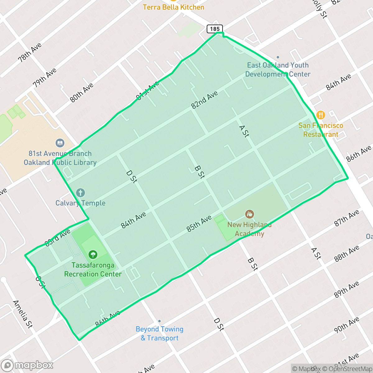 Map showing the location of Woodland, Oakland, CA