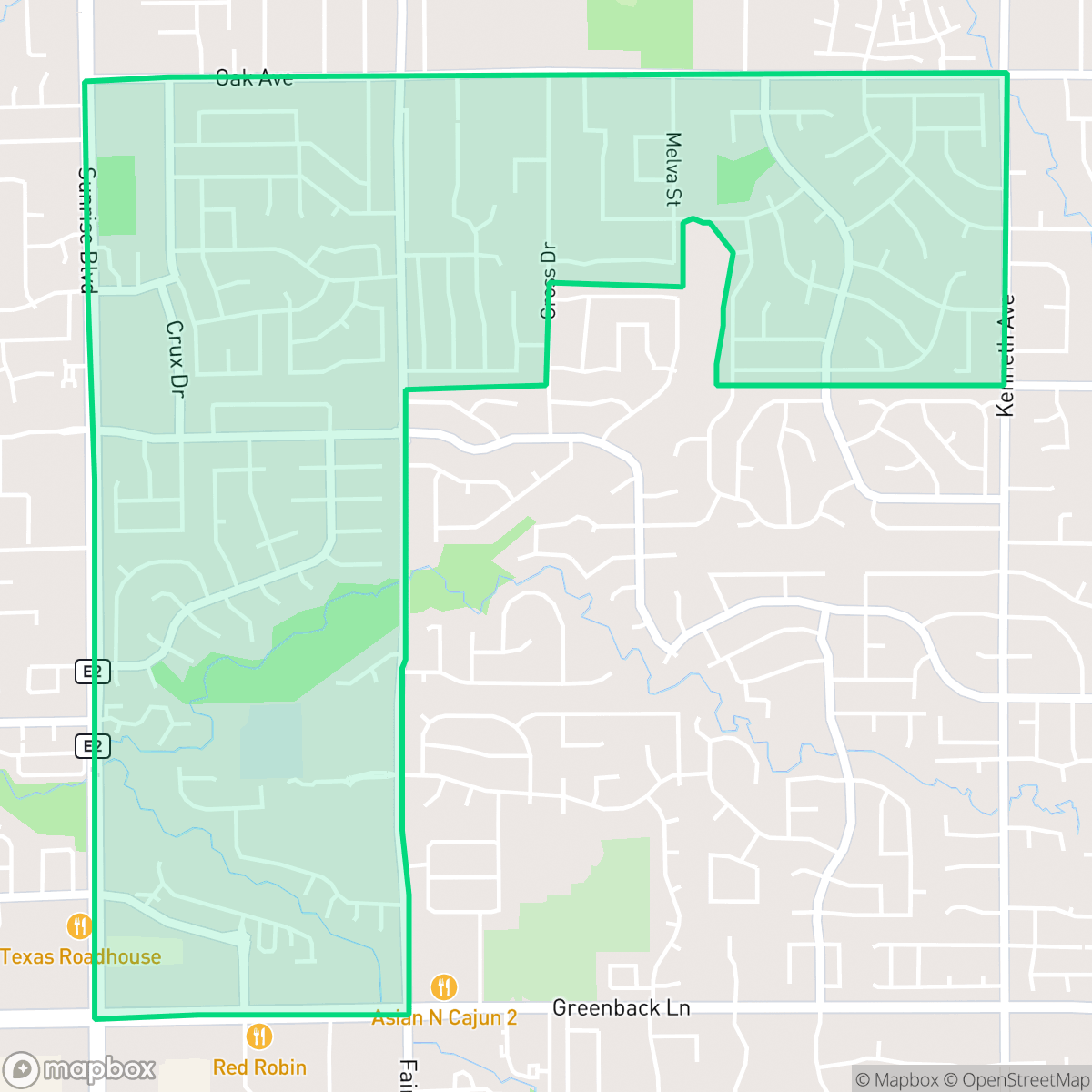 Map showing the location of Sunrise Oaks, Orangevale, CA
