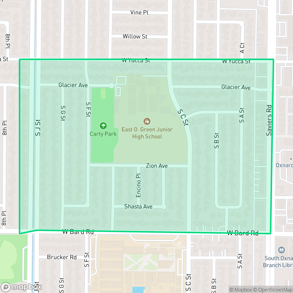 Map showing the location of Bryce Canyon South, Oxnard, CA