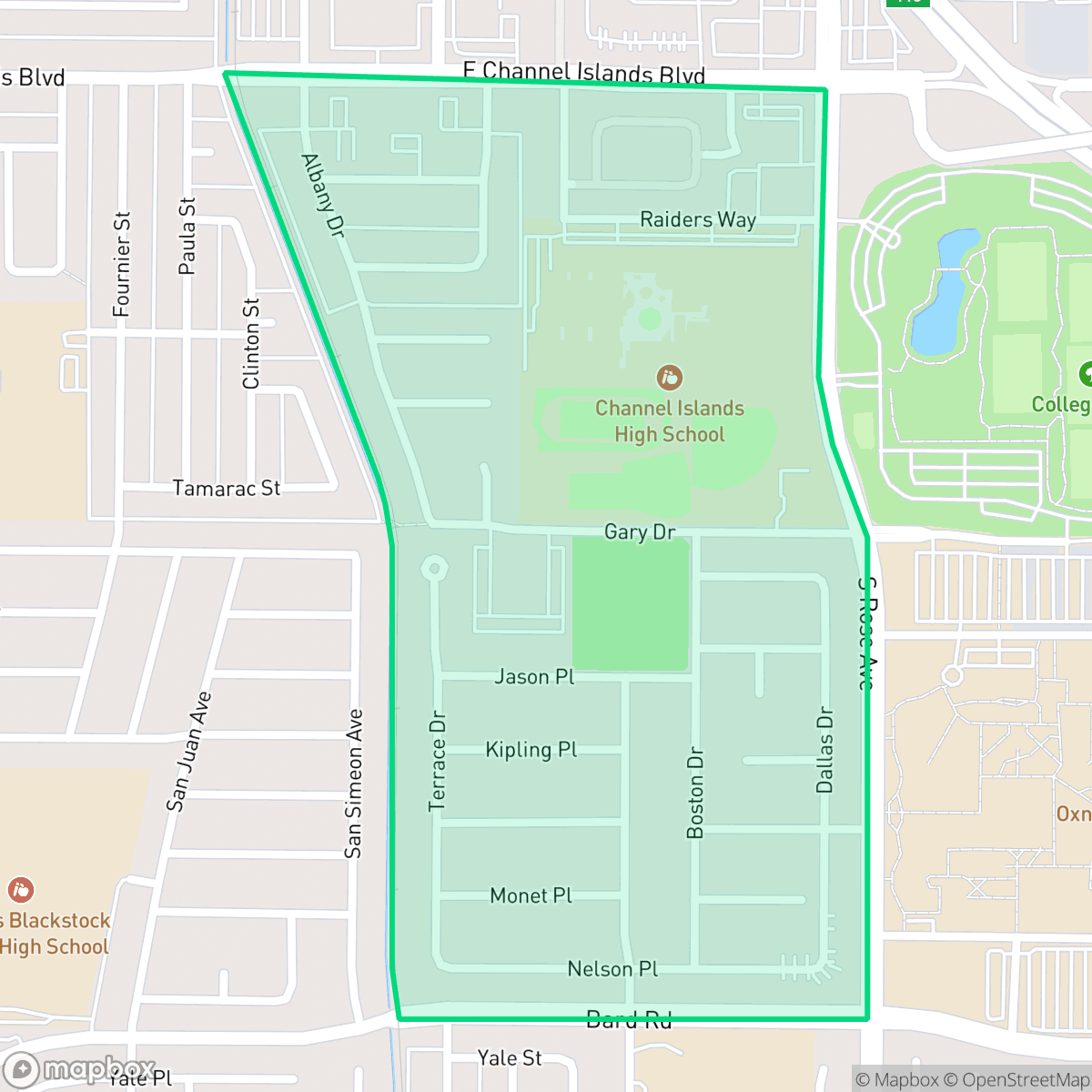 Map showing the location of College Estates, Oxnard, CA