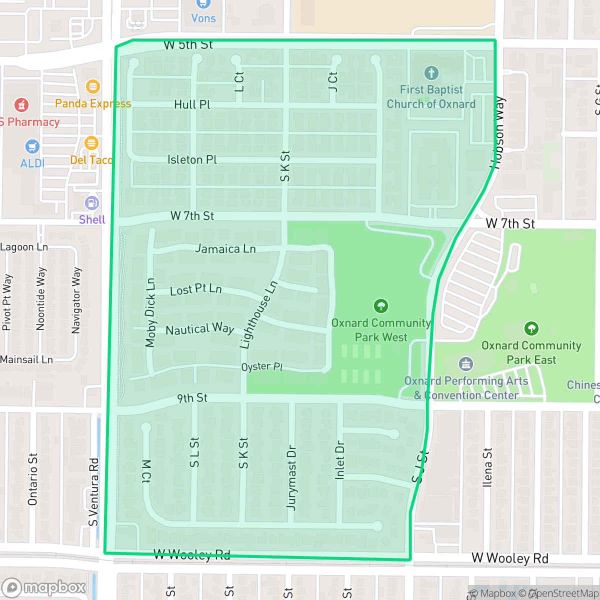 Map showing the location of Hobson Park Wesk, Oxnard, CA