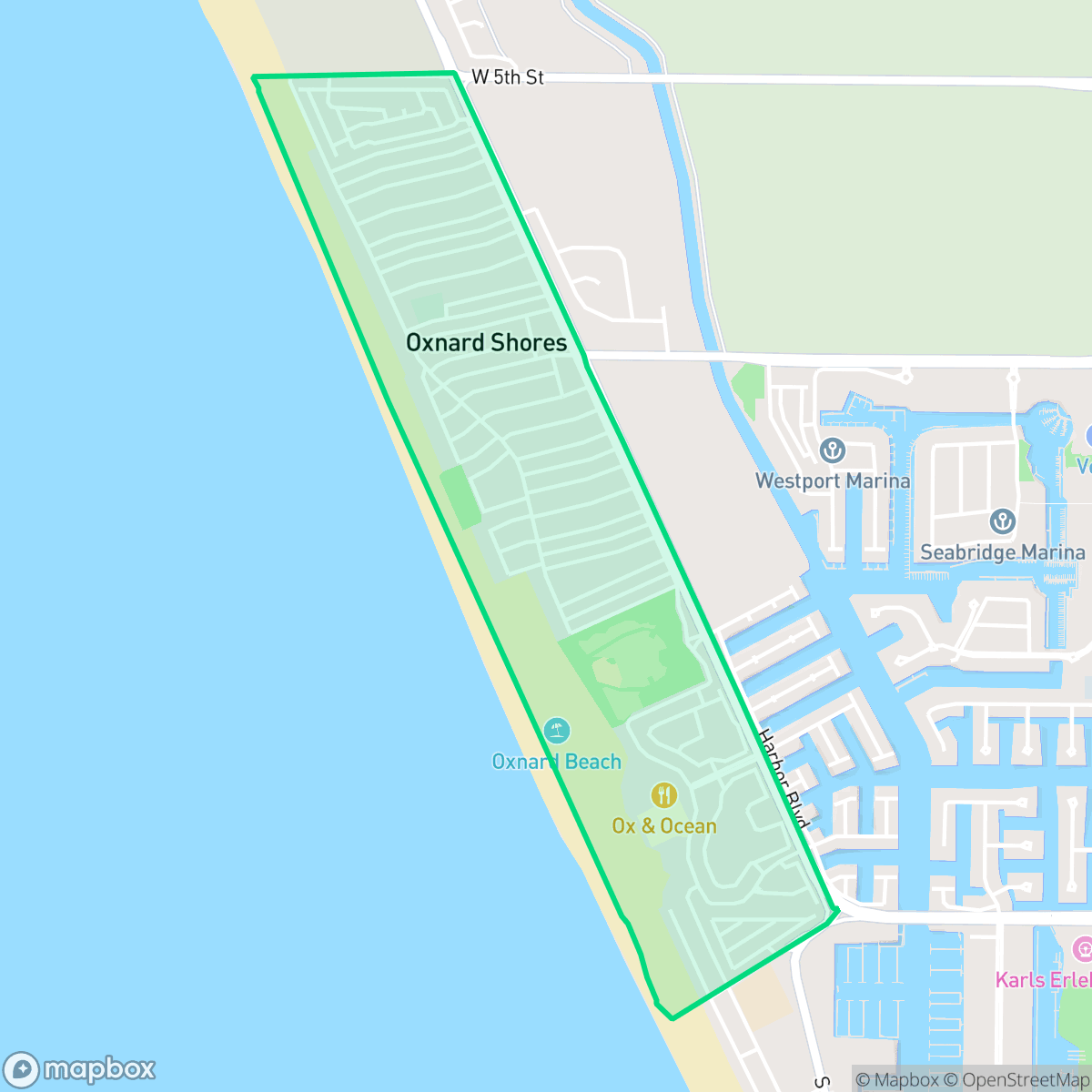 Map showing the location of Oxnard Shores, Oxnard, CA