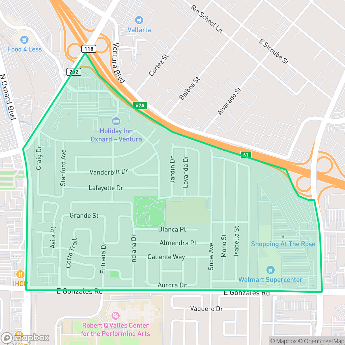 Map showing the location of Rio Lindo, Oxnard, CA