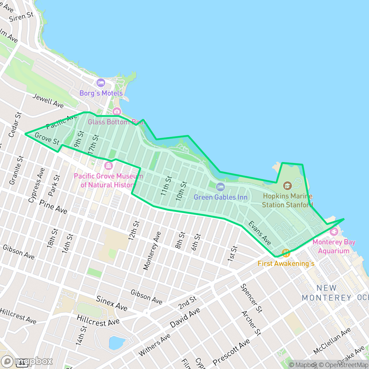 Map showing the location of Pacific Grove Retreat, Pacific Grove, CA