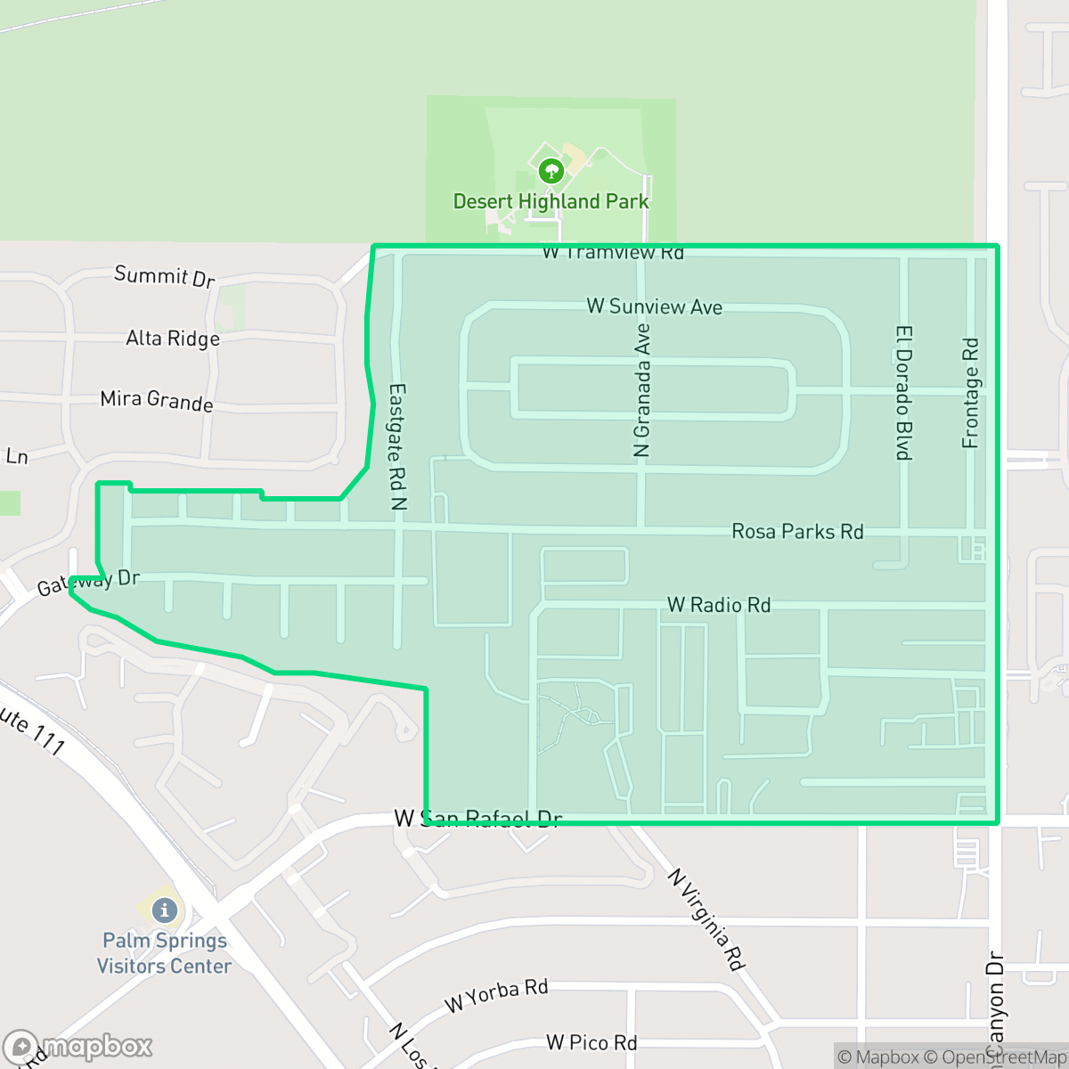 Map showing the location of Desert Highland/Gateway, Palm Springs, CA