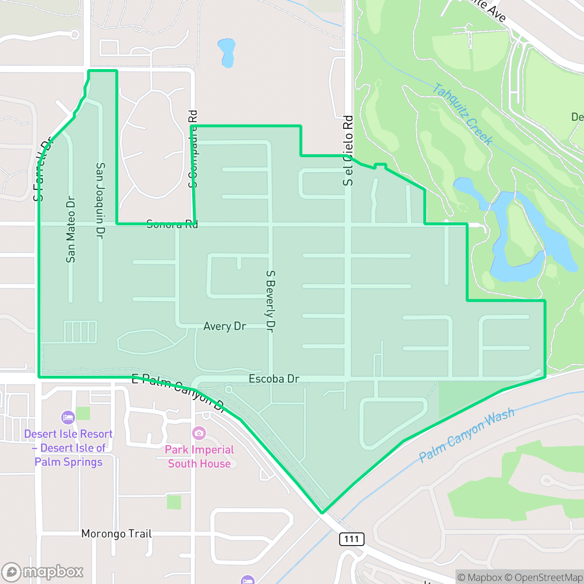 Map showing the location of Los Compadres, Palm Springs, CA
