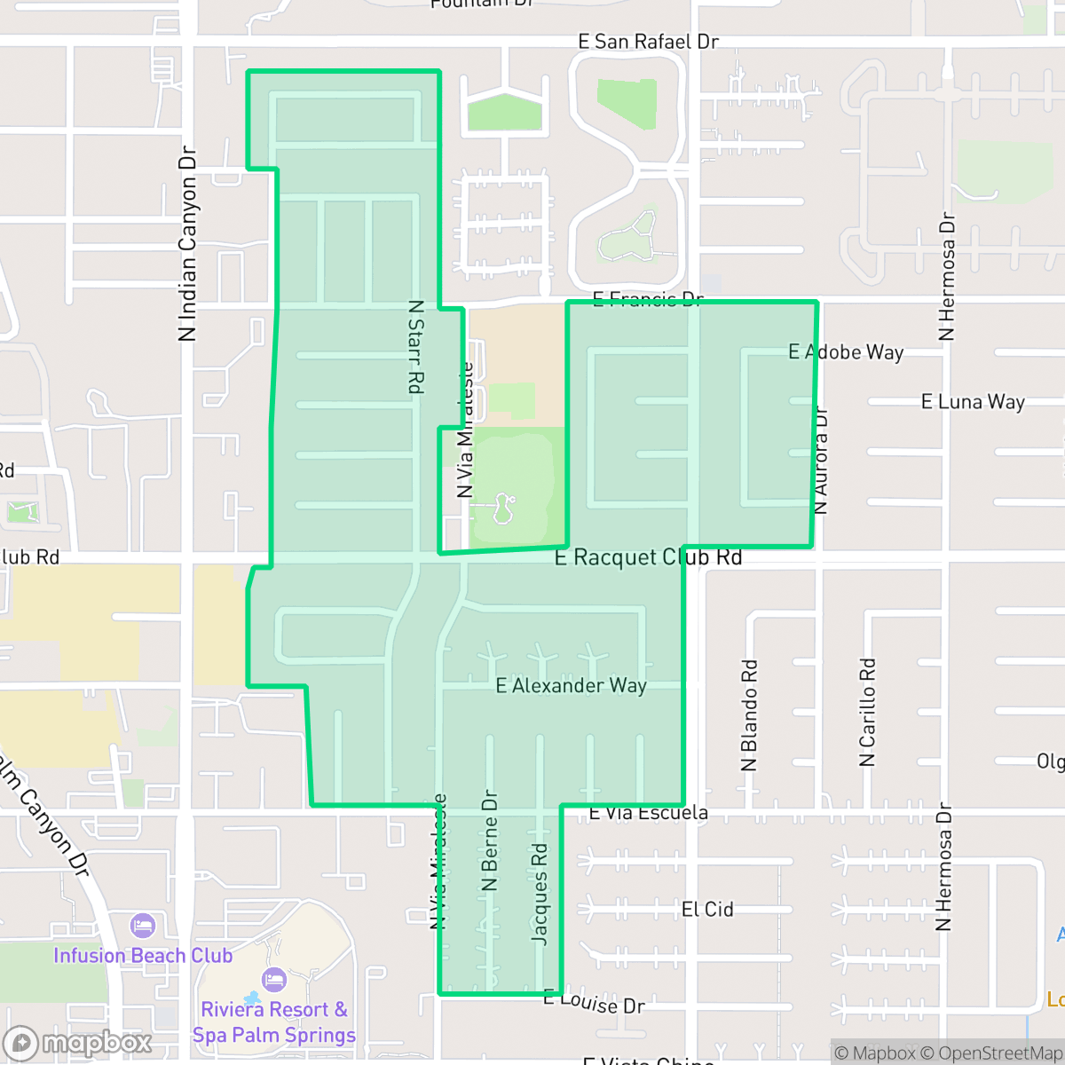 Map showing the location of Racquet Club Estates, Palm Springs, CA