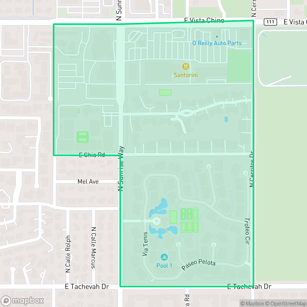 Map showing the location of Sunrise Vista Chino, Palm Springs, CA
