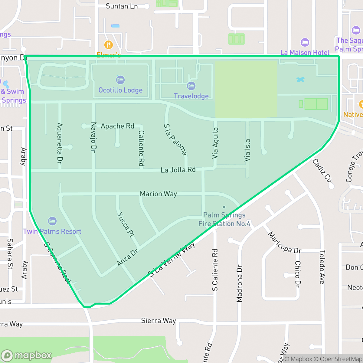 Map showing the location of Twin Palms, Palm Springs, CA