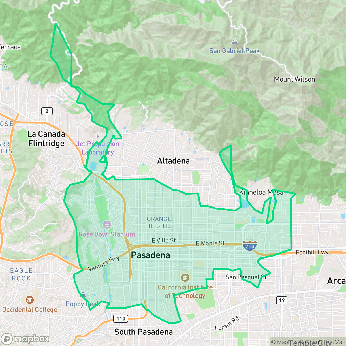 Map showing the location of Pasadena, CA — coverage area