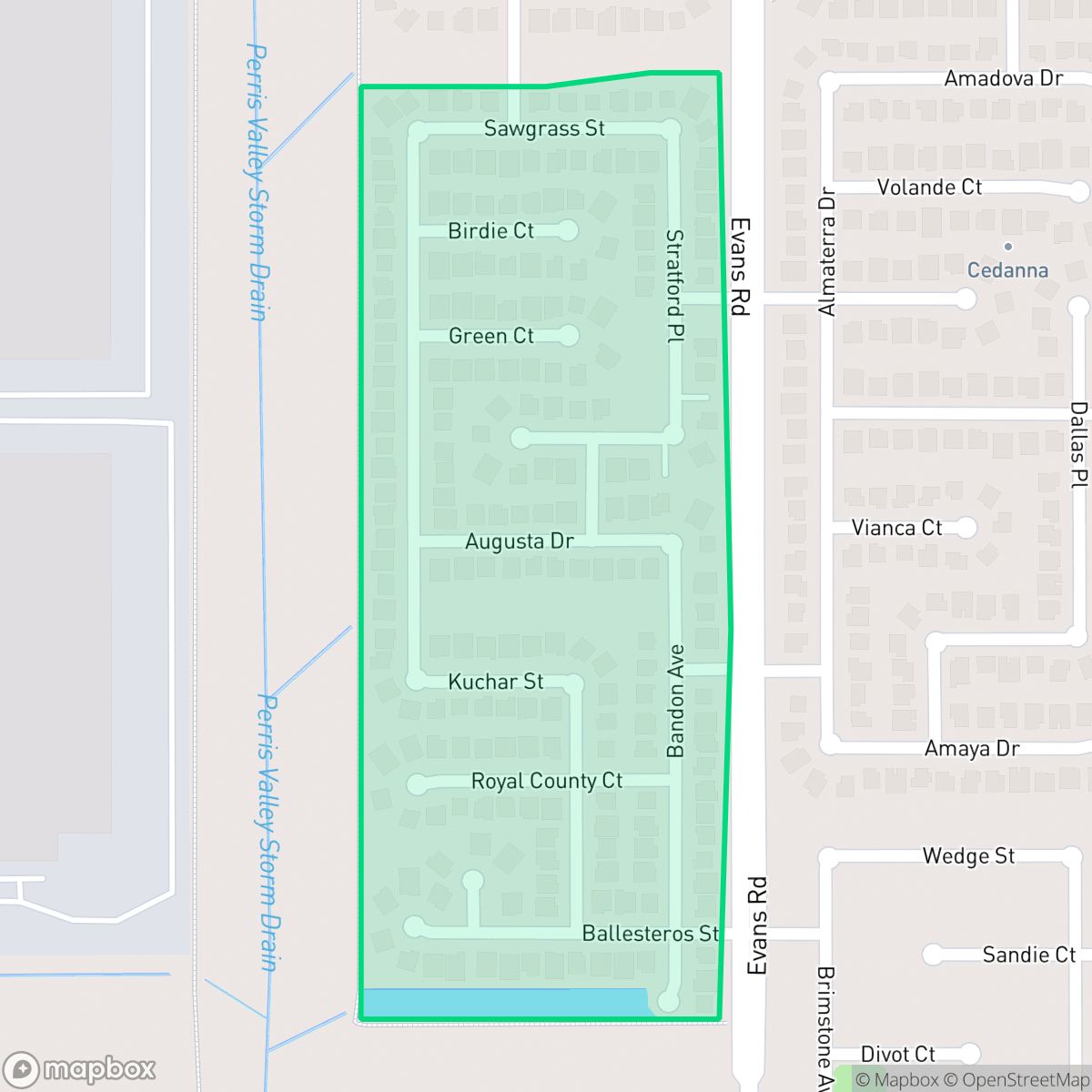 Map showing the location of Stratford Place, Perris, CA