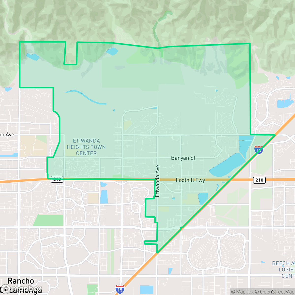Map showing the location of Etiwanda, Rancho Cucamonga, CA