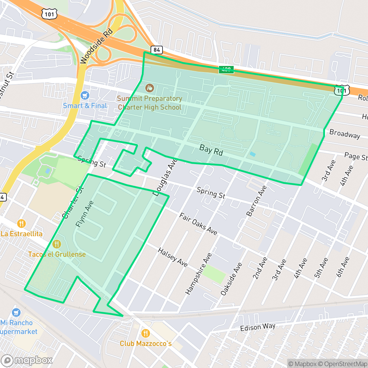 Map showing the location of Ampex, Redwood City, CA