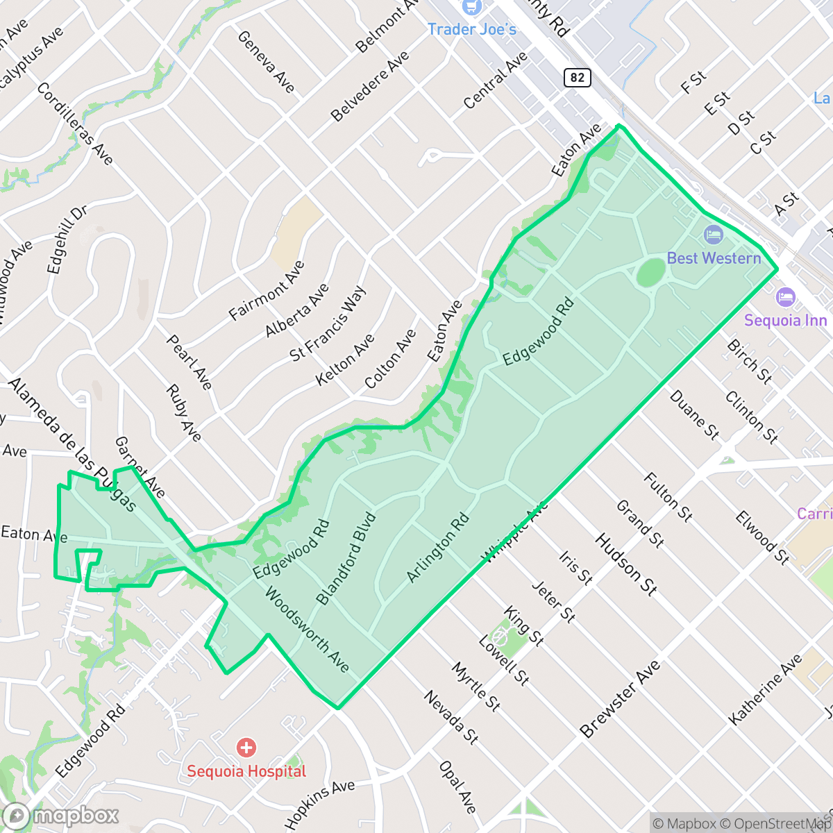 Map showing the location of Arlington, Redwood City, CA