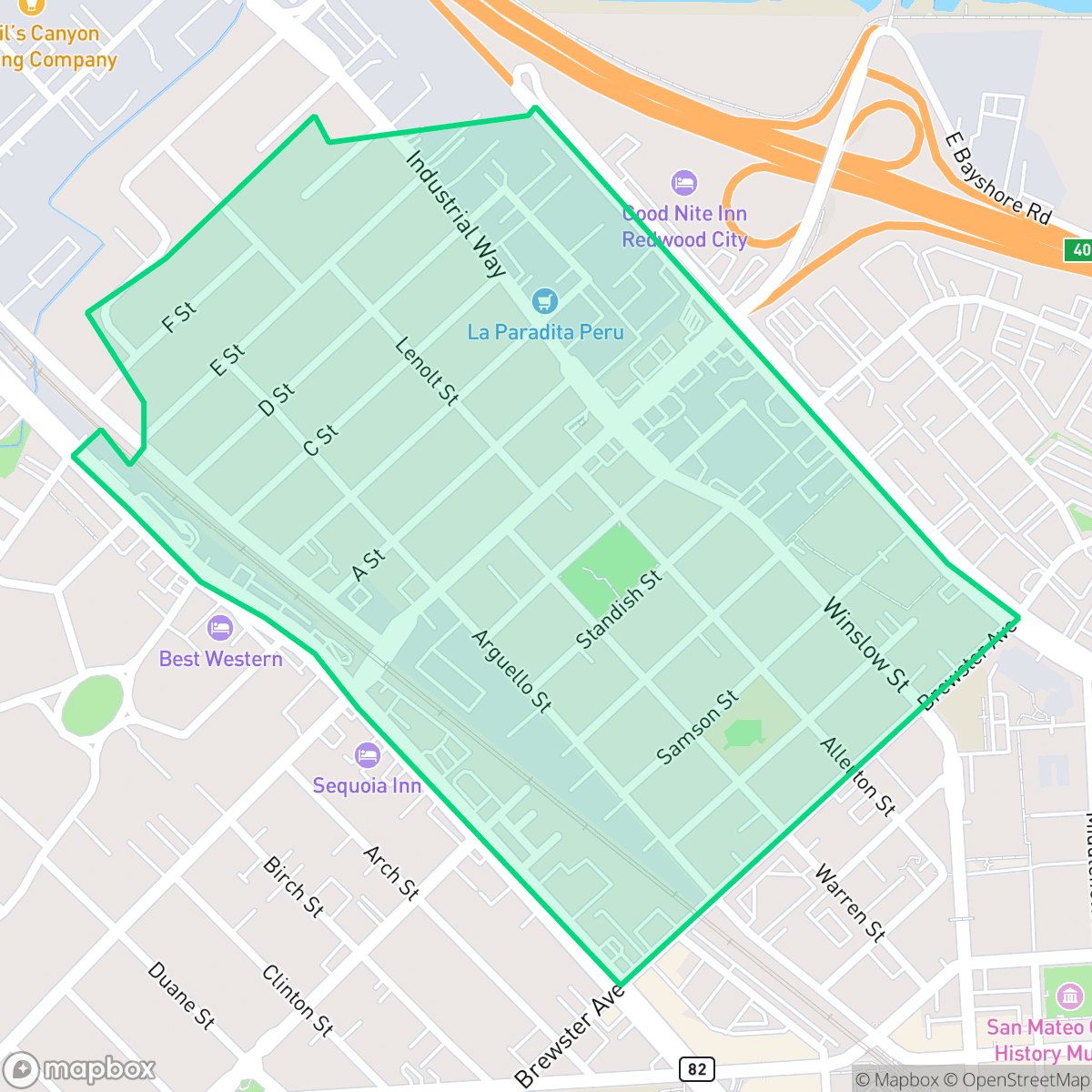 Map showing the location of Centennial, Redwood City, CA