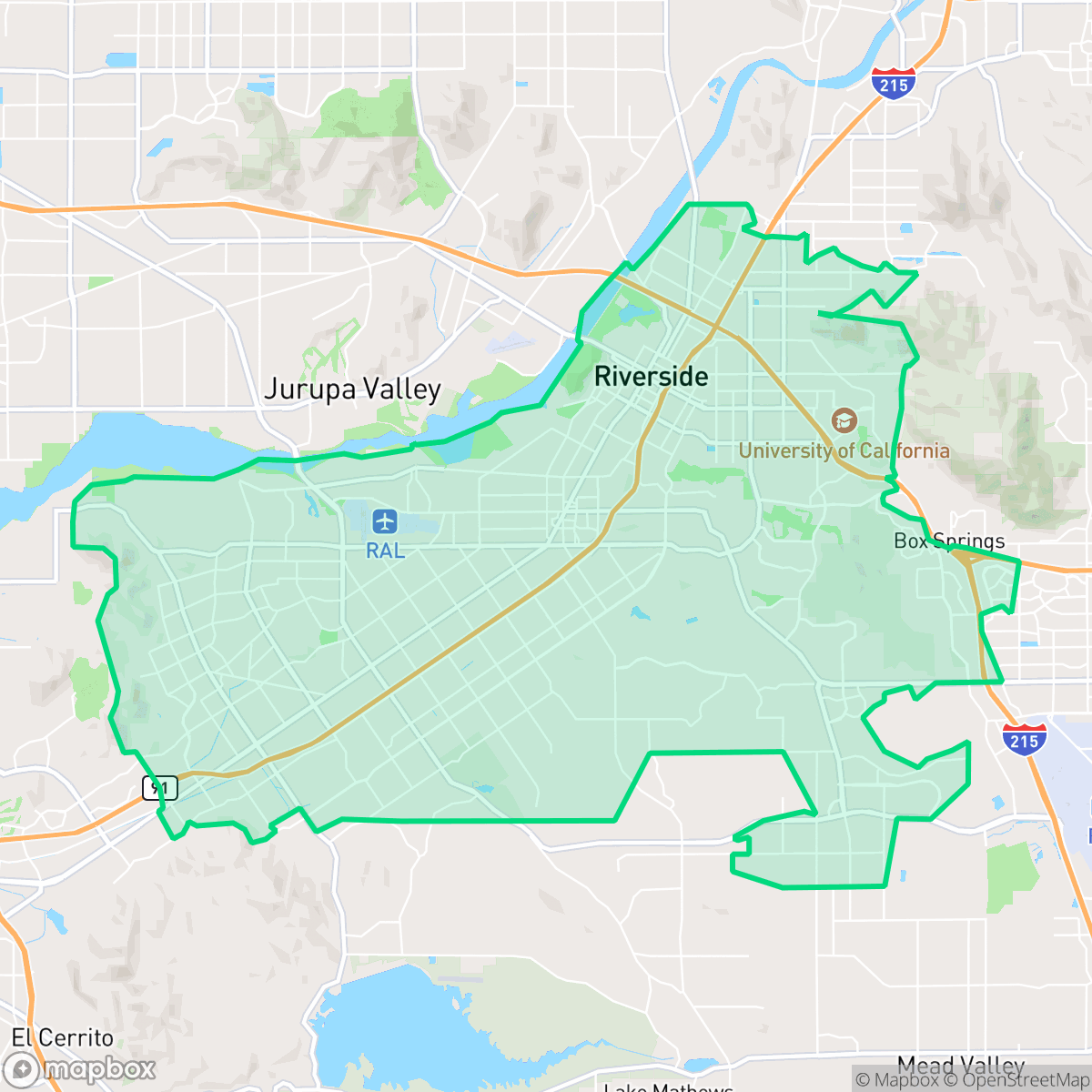 Map showing the location of Riverside, CA — coverage area
