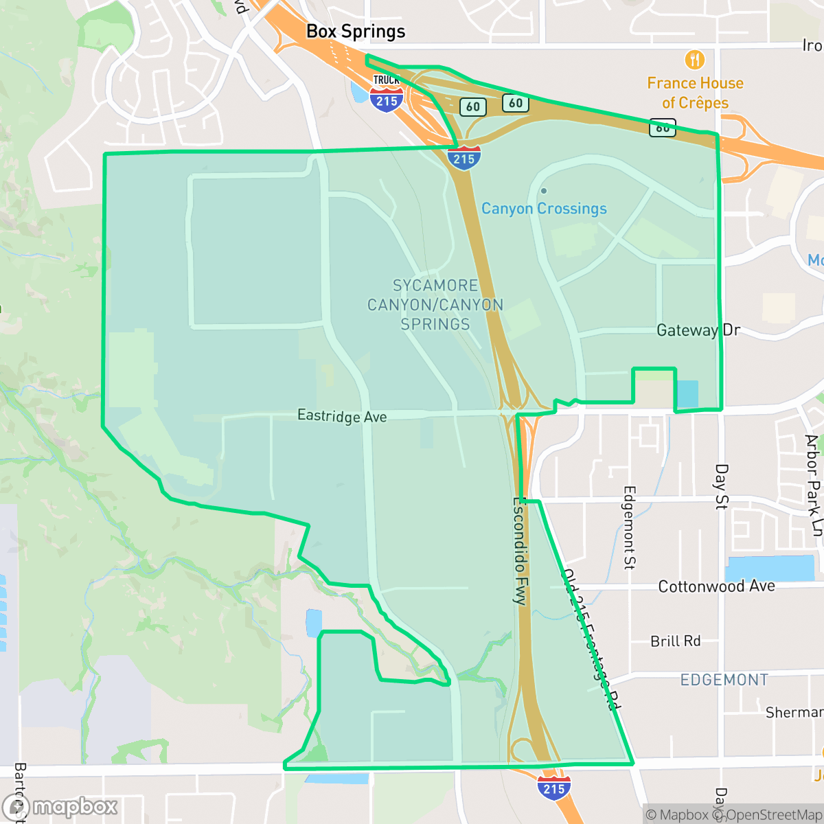 Map showing the location of Canyon Springs, Riverside, CA