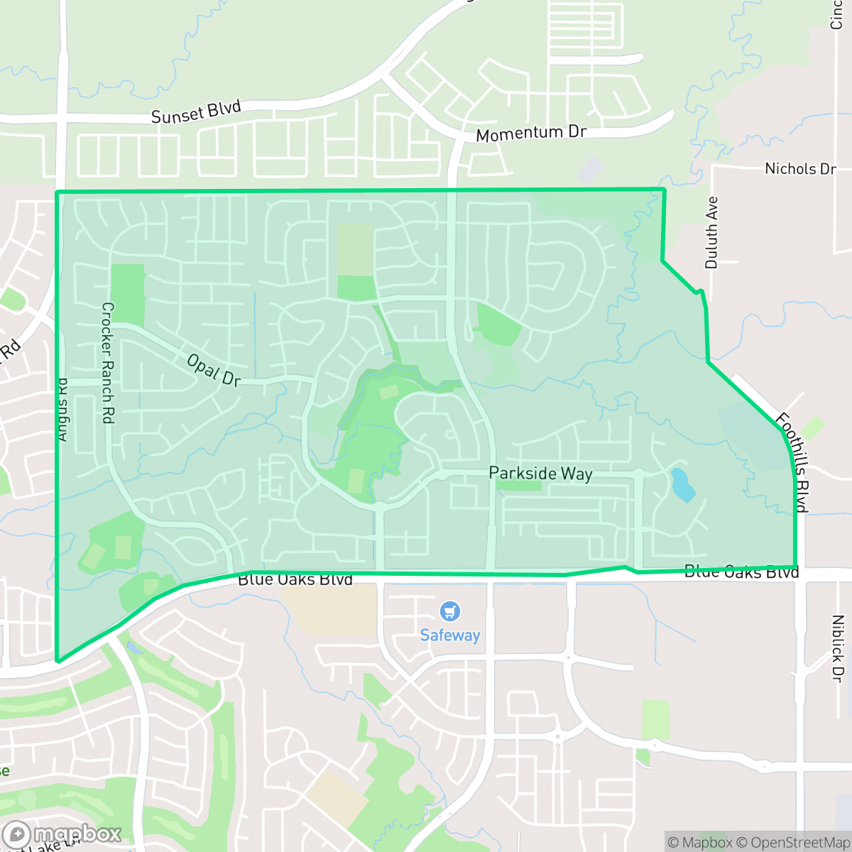 Map showing the location of Blue Oaks, Roseville, CA