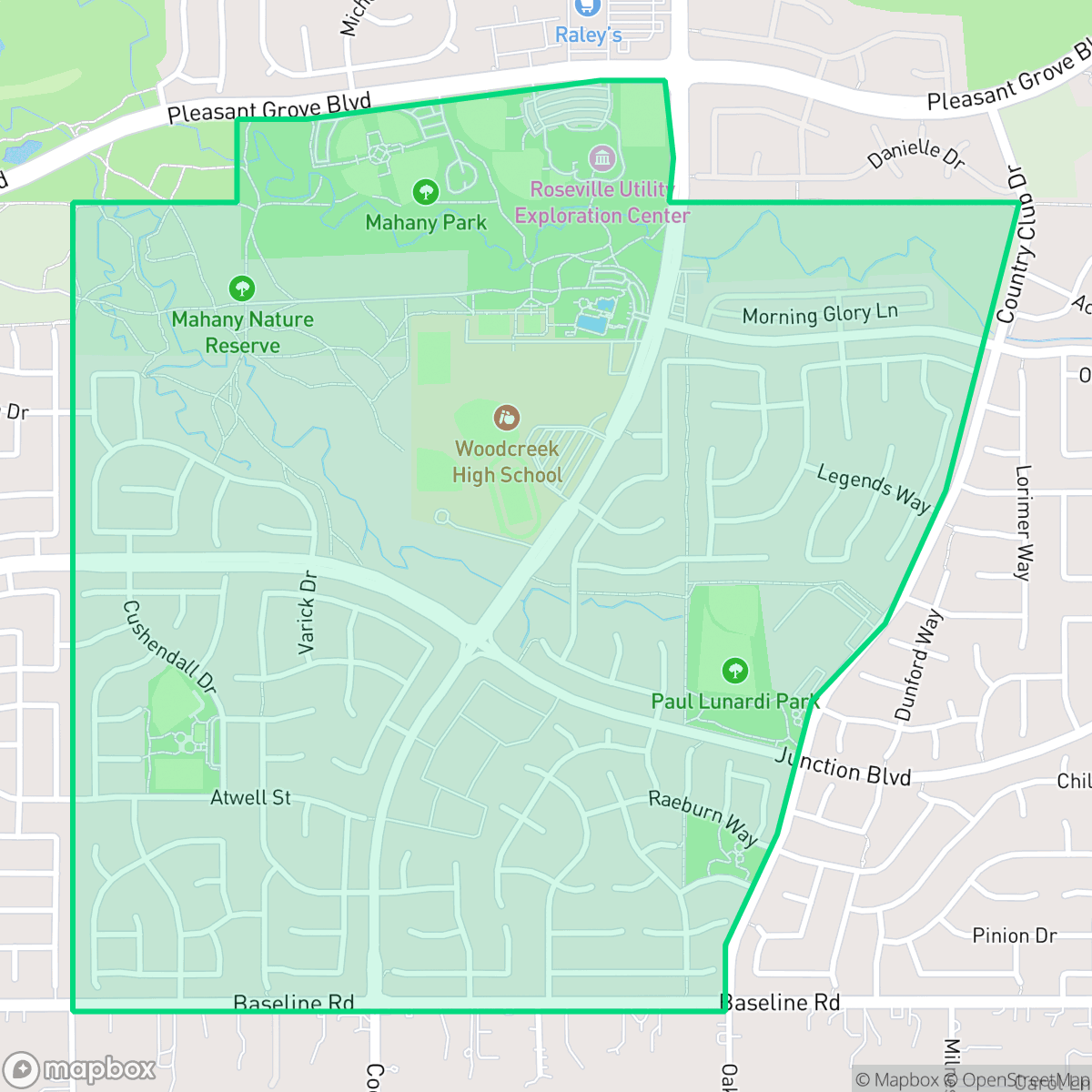 Map showing the location of Woodcreek Oaks, Roseville, CA