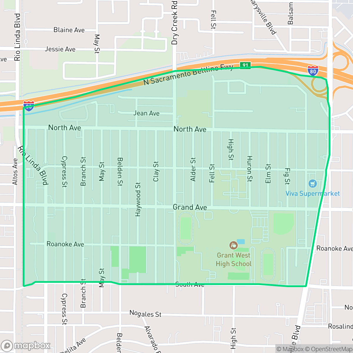 Map showing the location of Del Paso Heights, Sacramento, CA