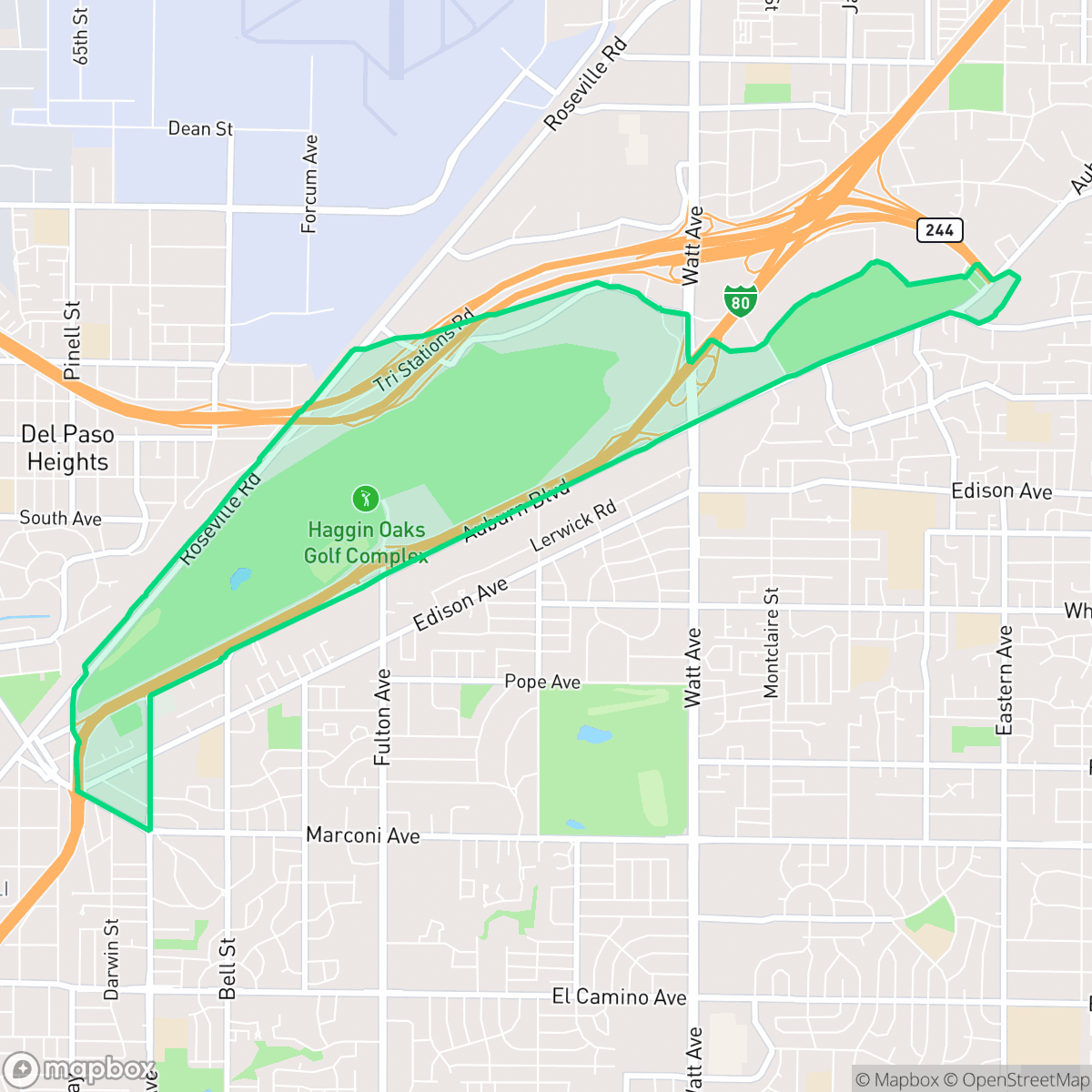 Map showing the location of Del Paso Park, Sacramento, CA